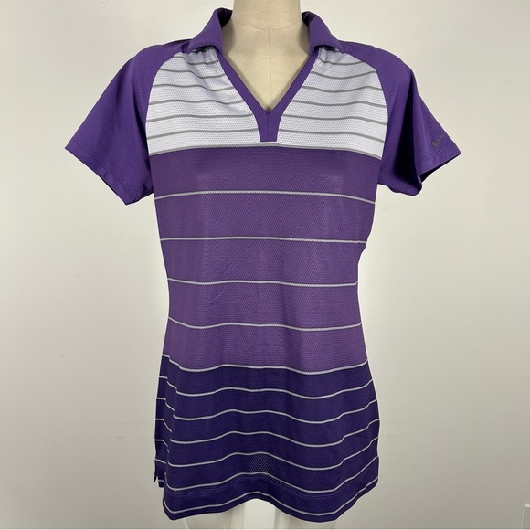❤️ Nike golf Women's Purple Striped Polo Shirt M - Picture 1 of 8